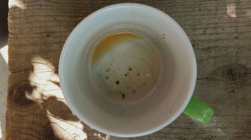 High angle view of drink on table