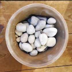 High angle view of eggs in container on table