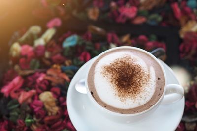 High angle view of coffee on table