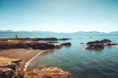 Scenic view of sea against clear sky