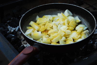 Close-up of food in cooking pan