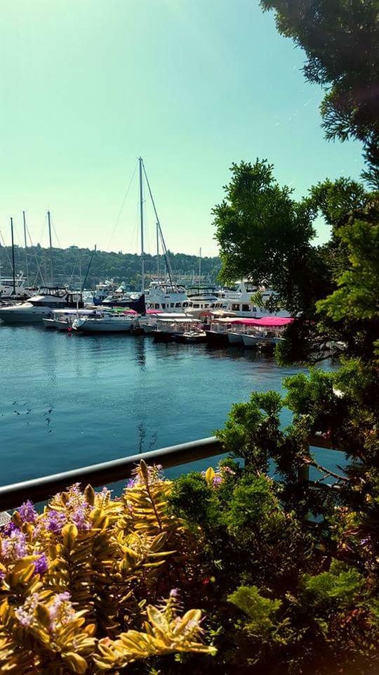 BOATS MOORED AT HARBOR AGAINST SKY