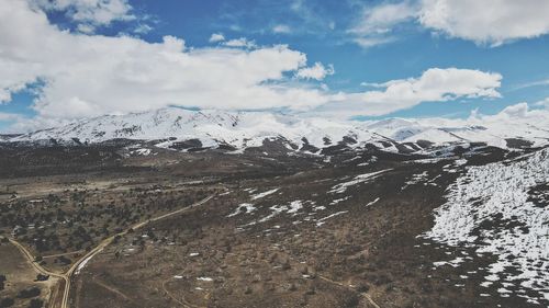 Scenic view of snowcapped mountains against sky