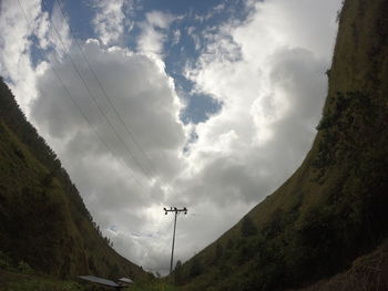 Scenic view of mountains against cloudy sky