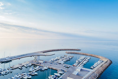 High angle view of sailboats on sea