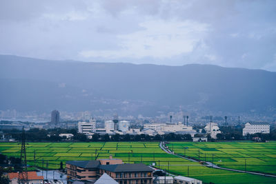 High angle view of townscape against sky