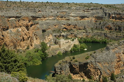 High angle view of rocks in water