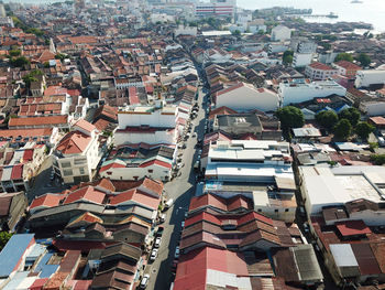 High angle view of buildings in city