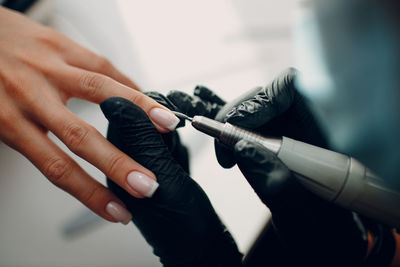 Close-up of hands working