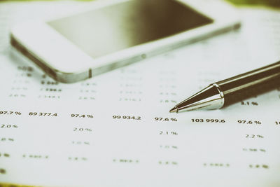 High angle view of text on paper