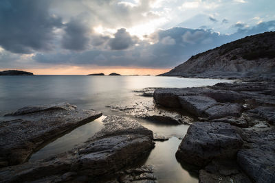 Scenic view of sea against sky during sunset