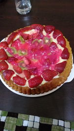 High angle view of dessert in plate on table