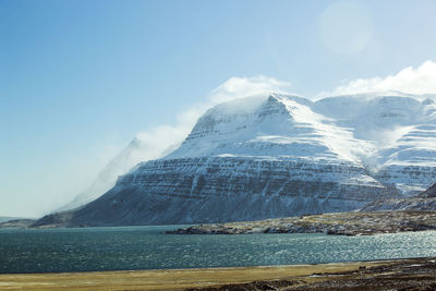 Snowy mountain landscape in iceland, wintertime