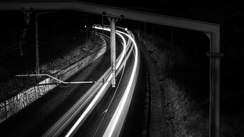 Light trails on road at night