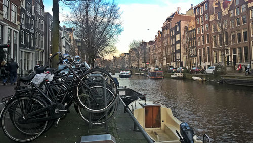 Cars parked in canal