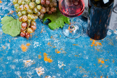 High angle view of grapes on table