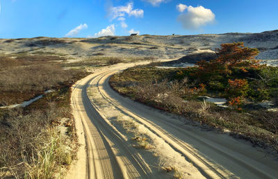High angle view of road amidst landscape against sky