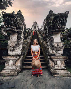 High angle view of woman in temple