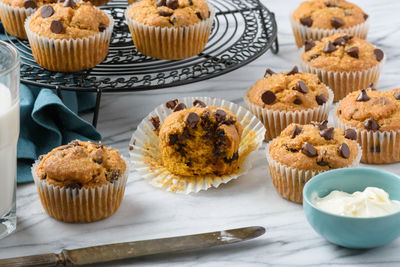 Close-up of cupcakes on table