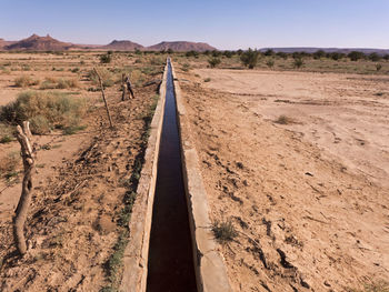 This water in the irrigation ditch soaks the gardens, plantings and date palms in the oasis.