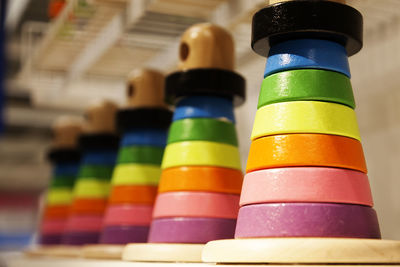 Wooden toys in rainbow colors at ikea