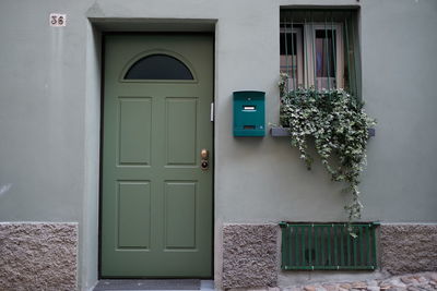 Closed door of building