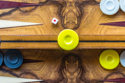 Directly above shot of yellow balloons on table