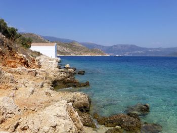 Scenic view of sea against clear sky