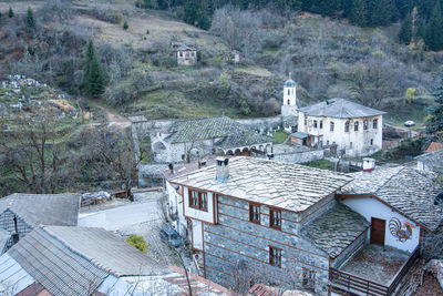 High angle view of historic buildings in village. bulgaria.