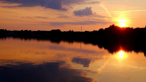 Scenic view of lake against sky during sunset