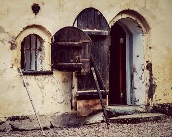 Closed door of house