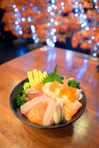 Close-up of sushi served on table