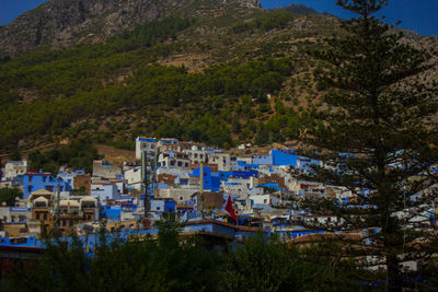 High angle view of buildings in town