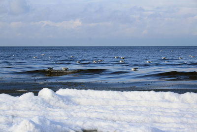 Scenic view of winter sea against sky