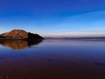 Scenic view of sea against blue sky