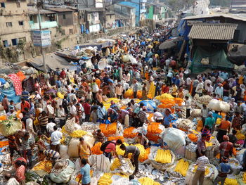 Crowded flower market of calcutta, india. 