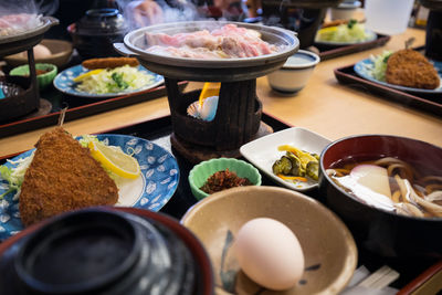 High angle view of food on table