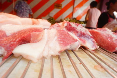 High angle view of meat on table