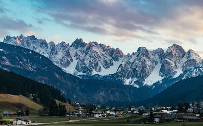 Scenic view of snowcapped mountains against sky