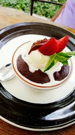 Close-up of lava cake on table