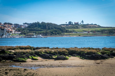 Scenic view of sea against blue sky