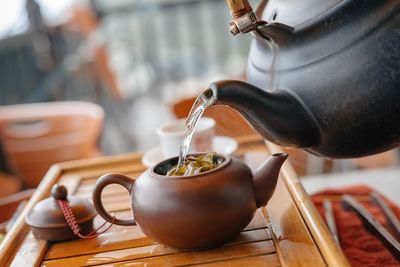 Close-up of tea cup on table