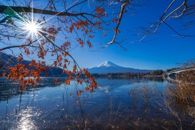 Scenic view of lake against sky during winter