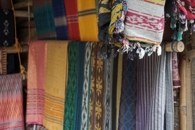 Close-up of multi colored clothes for sale