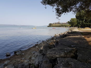 Scenic view of sea against clear sky