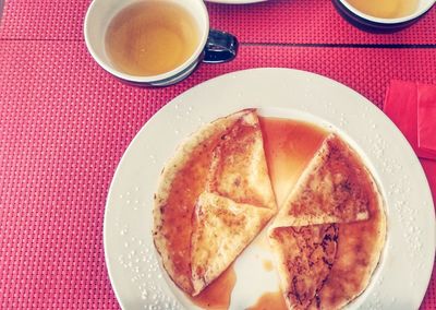 Close-up of breakfast served on table