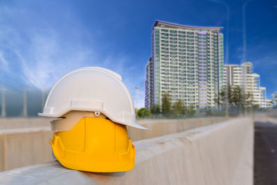 Yellow buildings against blue sky