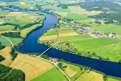 Aerial view of fields and river, dalälven, dalarna, sweden