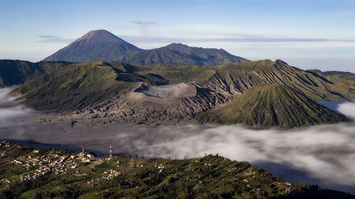 High angle view of bromo tengger semeru national park, indonesia