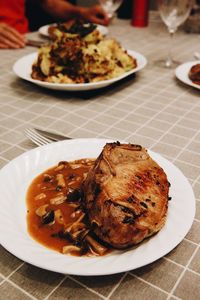 High angle view of meal served on table